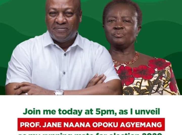 Mahama unveils Prof Jane Nana Opoku-Agyemang as his running mate