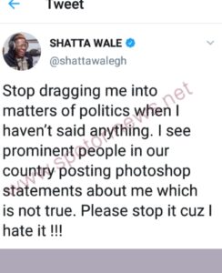 Screenshots of shata wale tweet