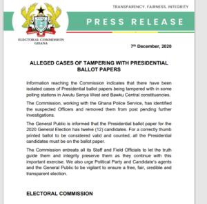EC sacks polling agent officers tampering with ballot papers