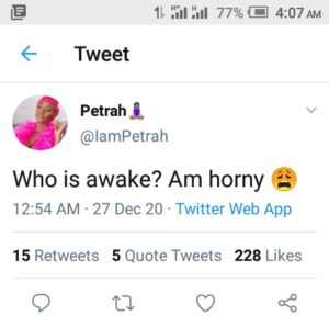 Petrah Tweets am horny